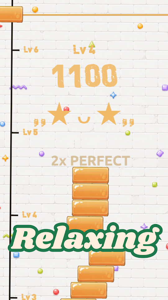 Colorful orange block skin gameplay with a perfect stacking bonus